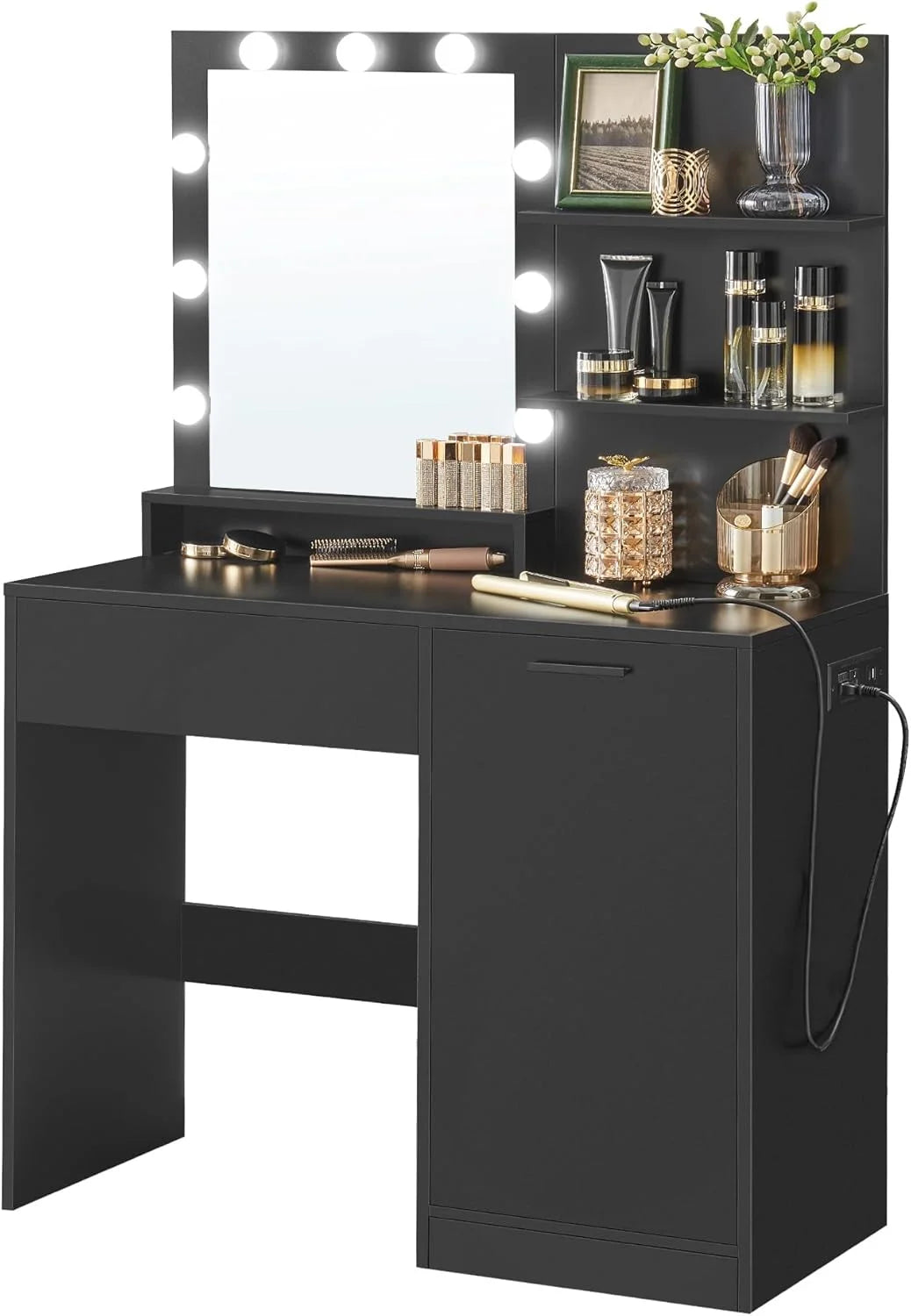 Special VASAGLE KAILYN Collection, Vanity Desk with Mirror and 9 LED Bulbs, Dressing Table with 9 Drawers - Image 2