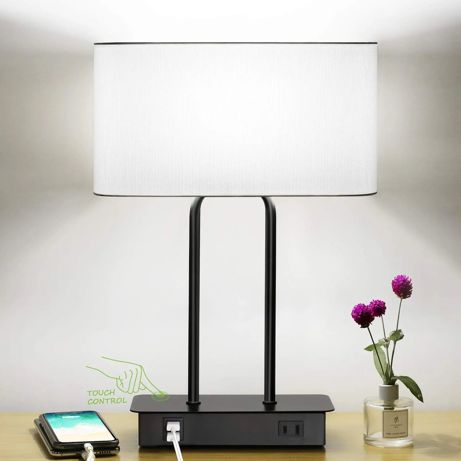 Special Lakumu Bedside Touch Control Table Lamps with Dual USB Charging Ports 1 AC Outlet, Dimmable - Image 3