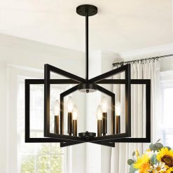 Special 25-61 Height Adjustable Modern Matte Black Chandelier for Dining Room