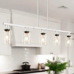 Alternative view of Special Kitchen Island Lighting, Farmhouse Chandelier with Adjustable Height & Clear Glass Shades