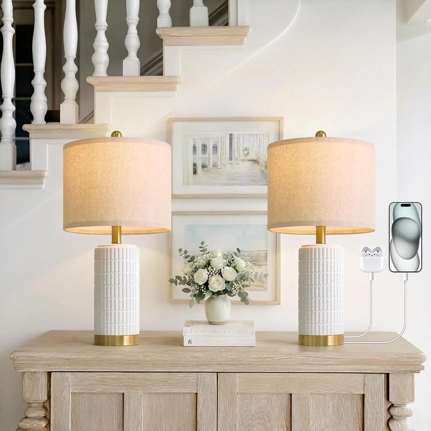 Special PoKat 20.75" Small Modern Ceramic Table Lamps Set of 2 - Image 8