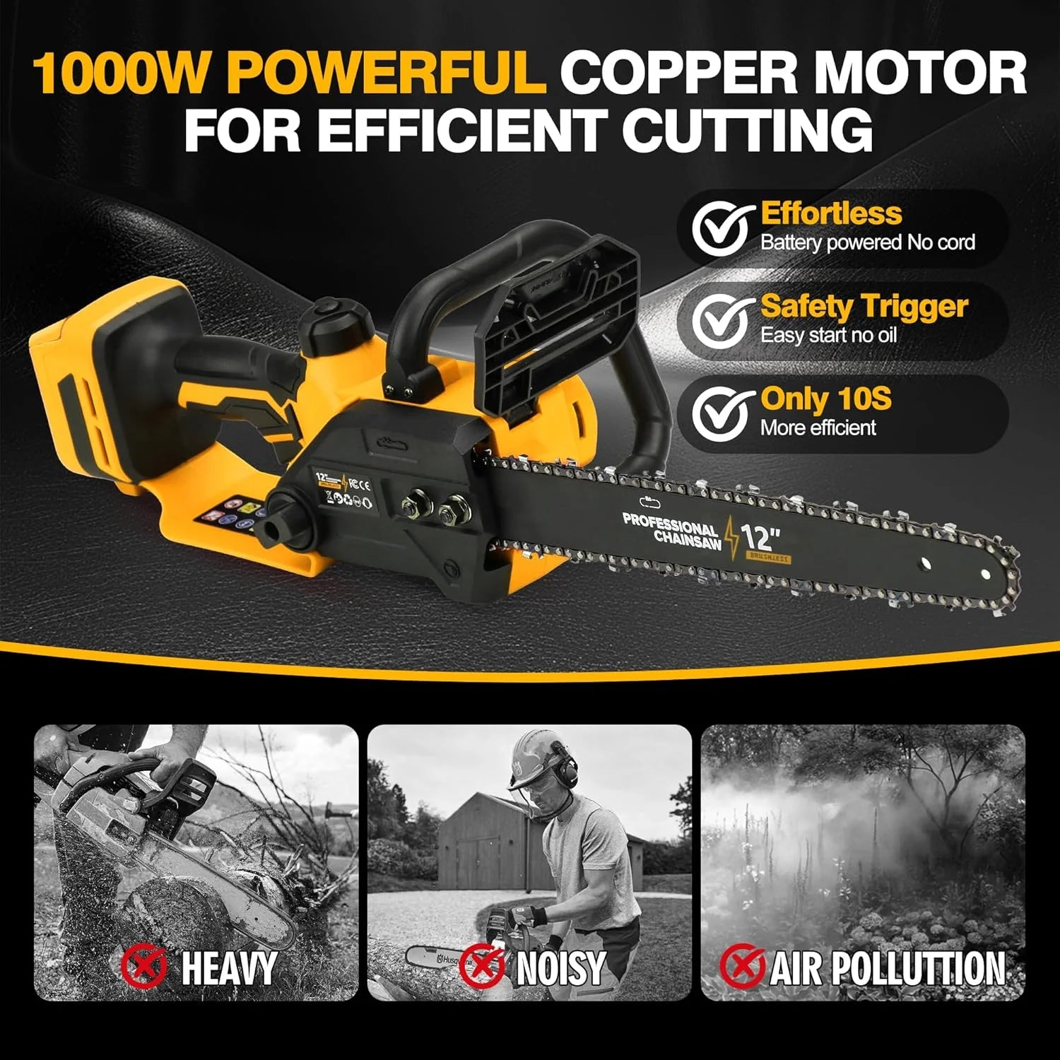 Special Electric Chainsaw 12 Cordless Tool Only for Dewalt 20V/60V Battery with Auto Oiler & Security Lock