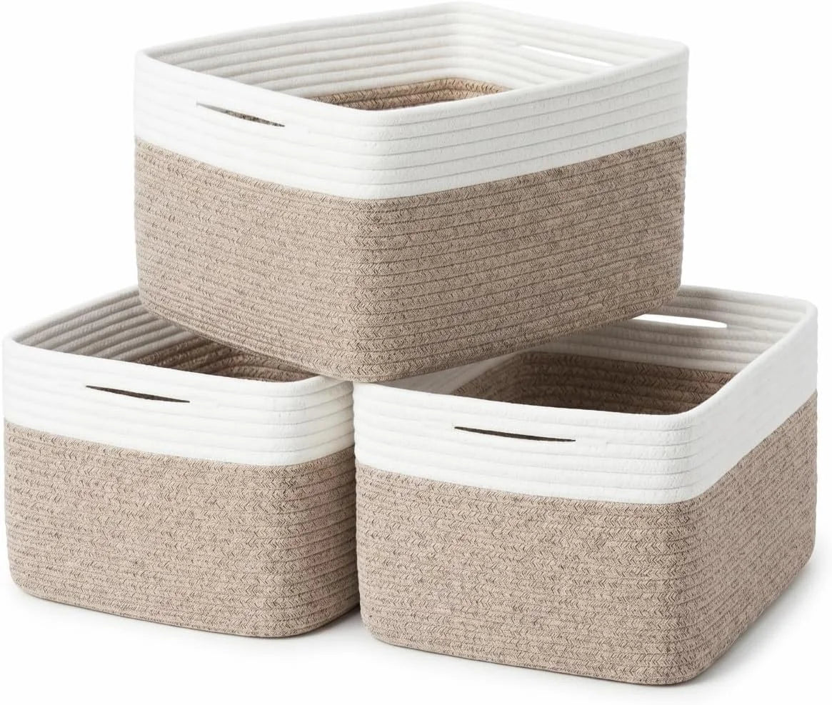 Special Storage Basket for Shelves 16.8”x13”x7.5”2 Pack, Large Storage Baskets, Soft Cotton Rope Woven Baskets - Image 3