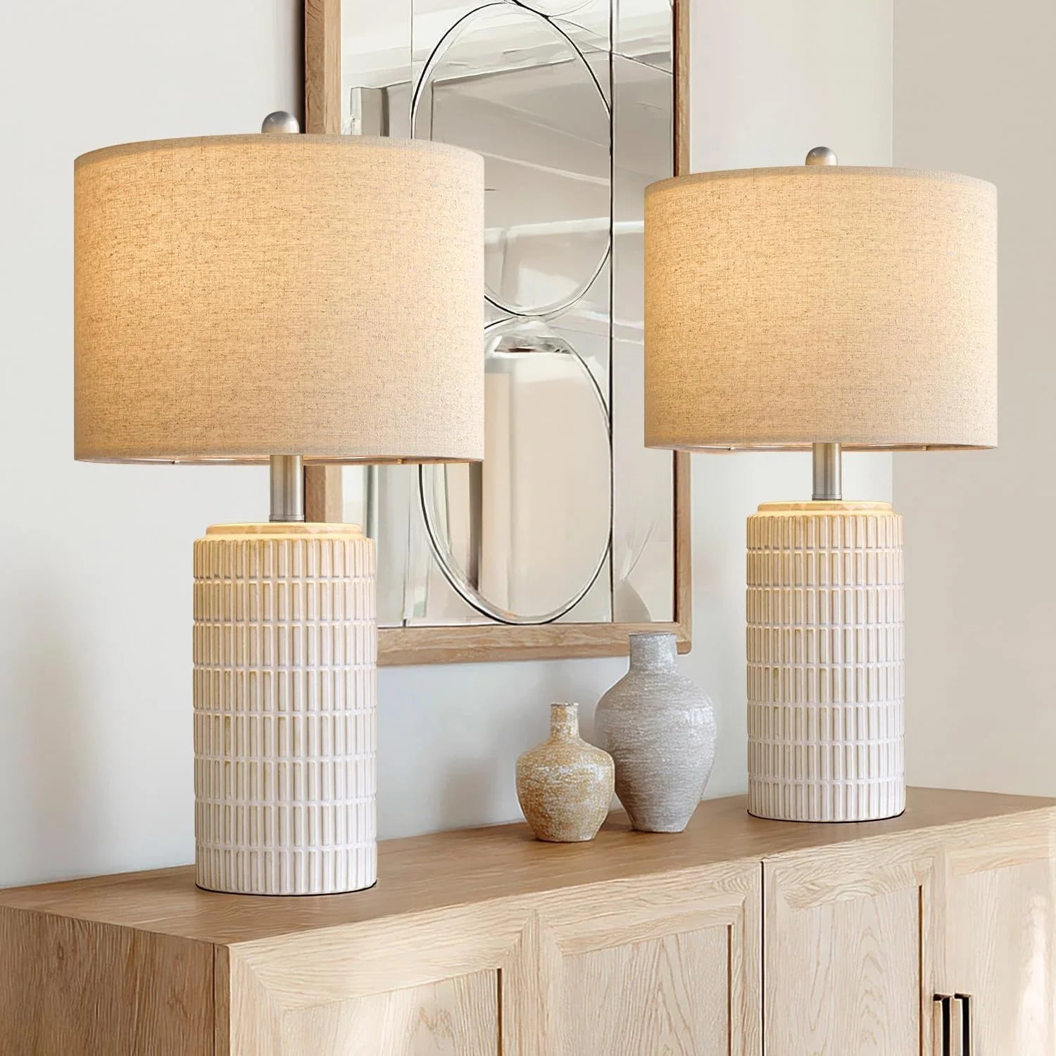 Special PoKat 20.75" Small Modern Ceramic Table Lamps Set of 2 - Image 10