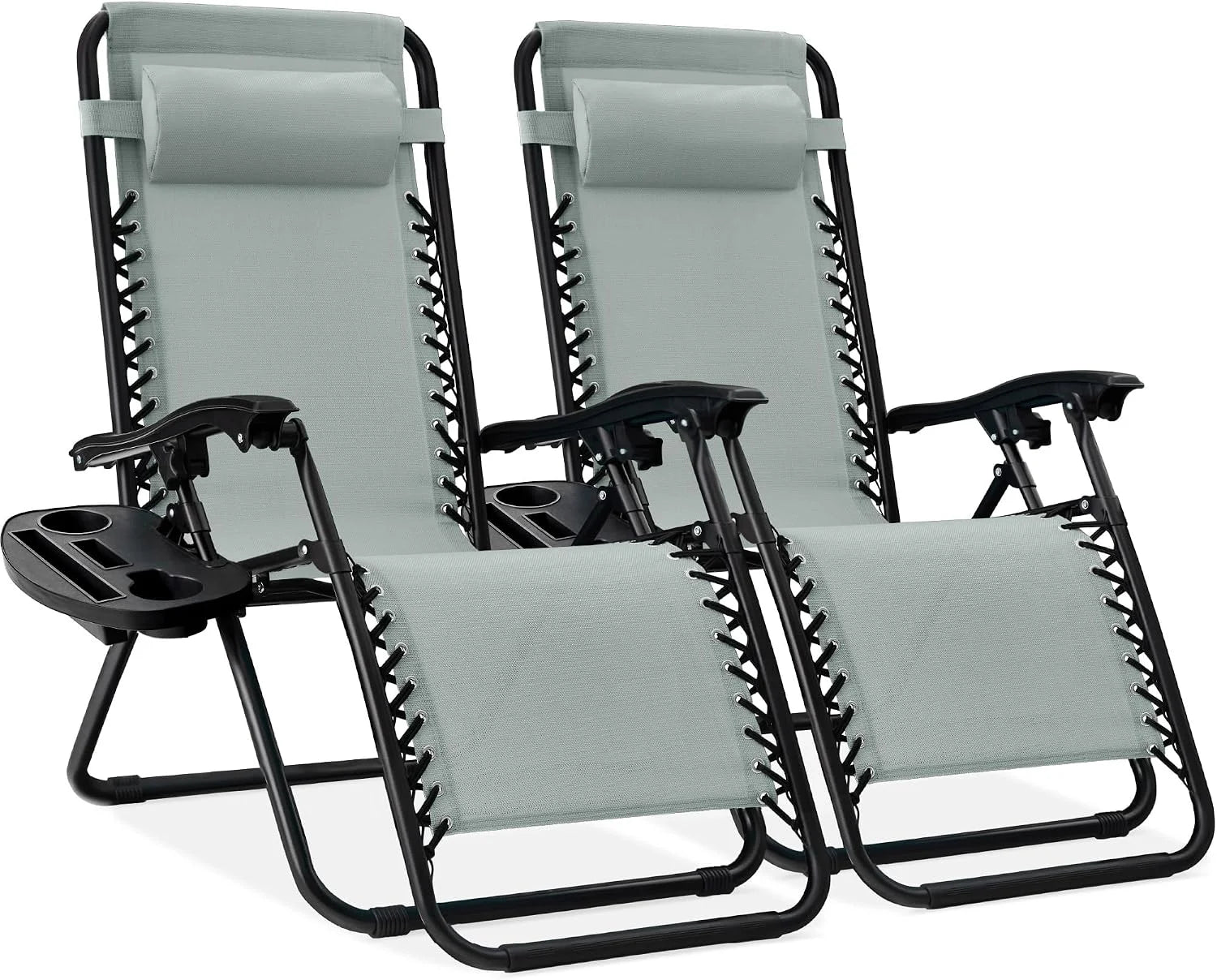 Special Best Choice Products Set of 2 Adjustable Steel Mesh Zero Gravity Lounge Chair Recliners w/Pillows and Cup Holder Trays - Image 8