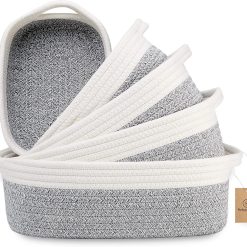 Special 5-Piece Rectangle Storage Basket Set- Natural Cotton Rope Woven for Organizing! Small Basket