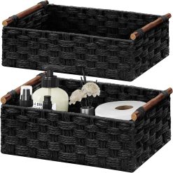Alternative view of Special Storage Basket, Set of 2 Hand-Woven Paper Rope Wicker Basket for Organizing with Handle Decorative Storage