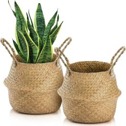 Special Woven Seagrass Plant Basket with Handles, Ideal Wicker Baskets Storage Plant Pot Baskets for Laundry