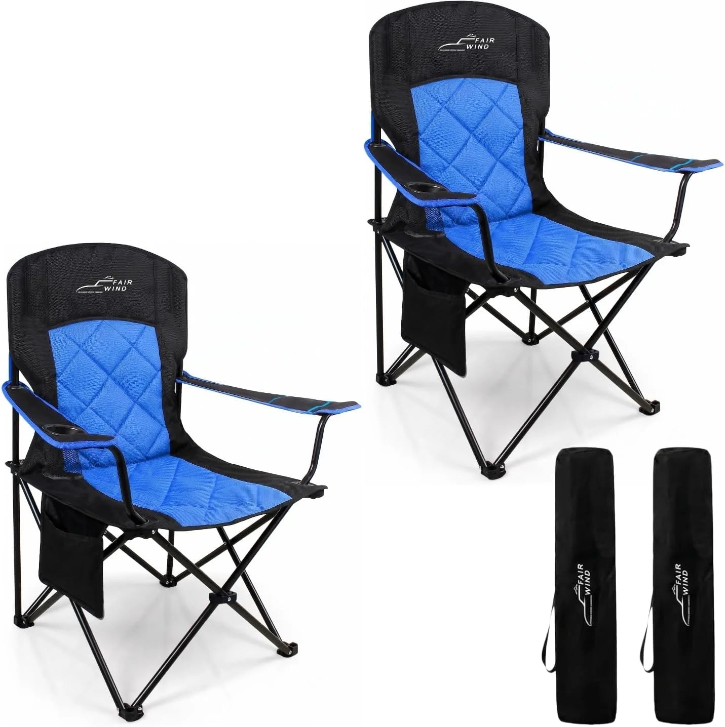 Special FAIR WIND Oversized Padded Camping Chair 2 Pack 350 LBS Capacity Heavy Duty Quad Chair with Lumbar-Support