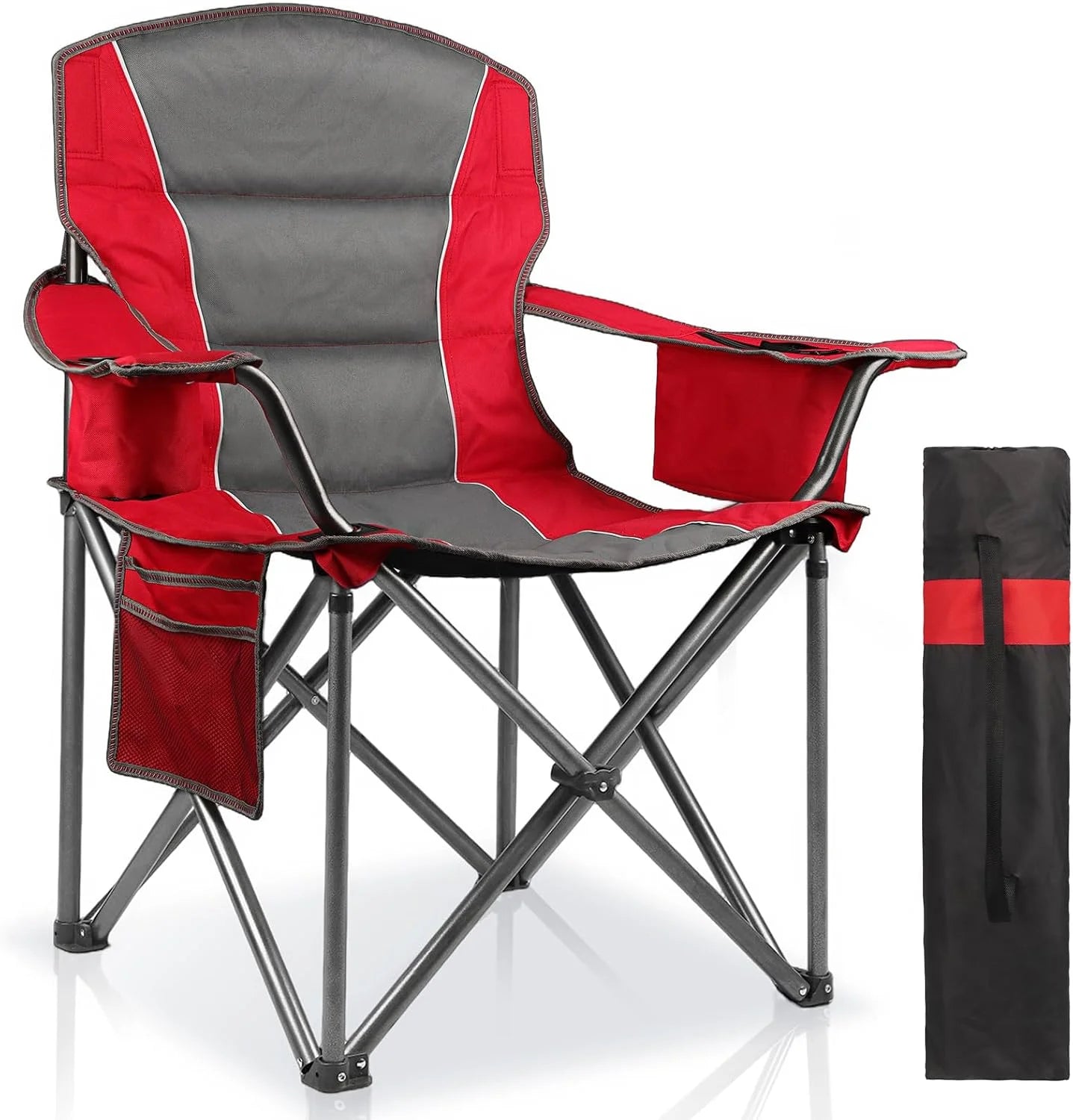 Special 2 Pack Padded Oversized Camping Chairs for Adults, Heavy Duty Support 400 Lbs, Folding Portable Lawn Chair - Image 4