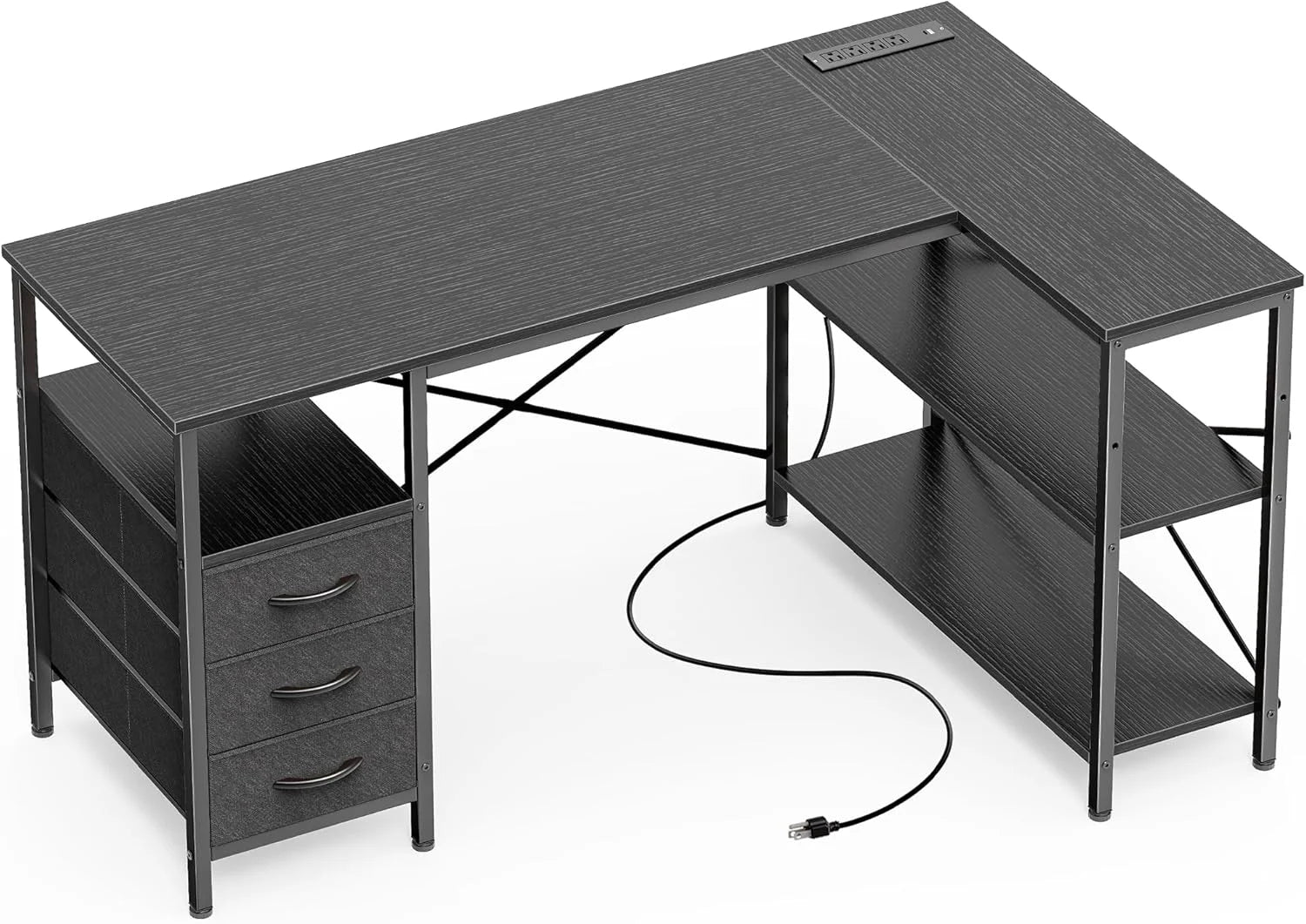 Special L Shaped Office Desk with Power Outlets, 47 Inch Computer Desk with 3 Drawers