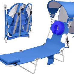 Alternative view of Special Beach Tanning Lounge Chair with Canopy Shade Face Hole Padded Adjustable Washable, 6 Position Layout Chair