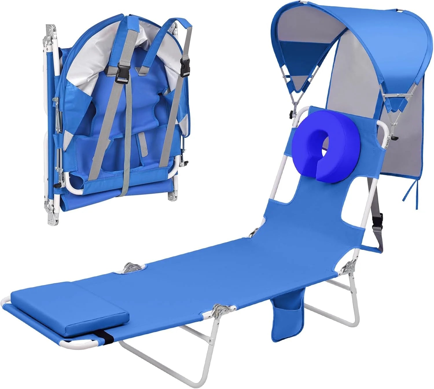 Special Beach Tanning Lounge Chair with Canopy Shade Face Hole Padded Adjustable Washable, 6 Position Layout Chair - Image 2
