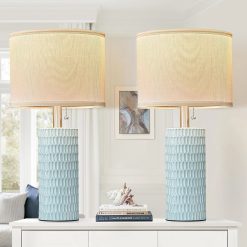 Special Reaketon 20.5 Modern Ceramic Table Lamps for Bedroom Set of 2, Farmhouse Table Lamp for Living Room Office Dorm