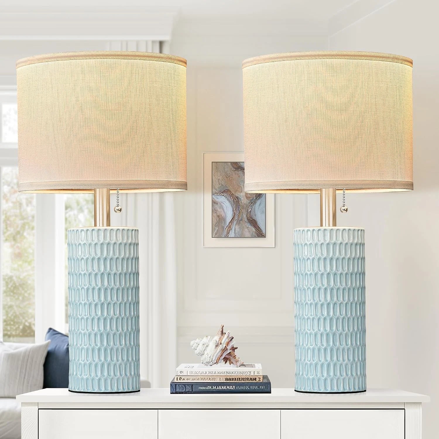 Special Reaketon 20.5 Modern Ceramic Table Lamps for Bedroom Set of 2, Farmhouse Table Lamp for Living Room Office Dorm