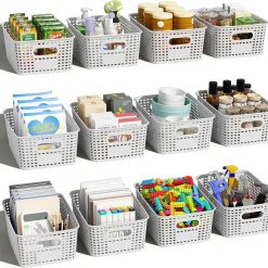 Alternative view of Special Plastic Storage Basket for Organizing 12 Pack Small Storage Bins Container for Shelves, White Shelf Baskets