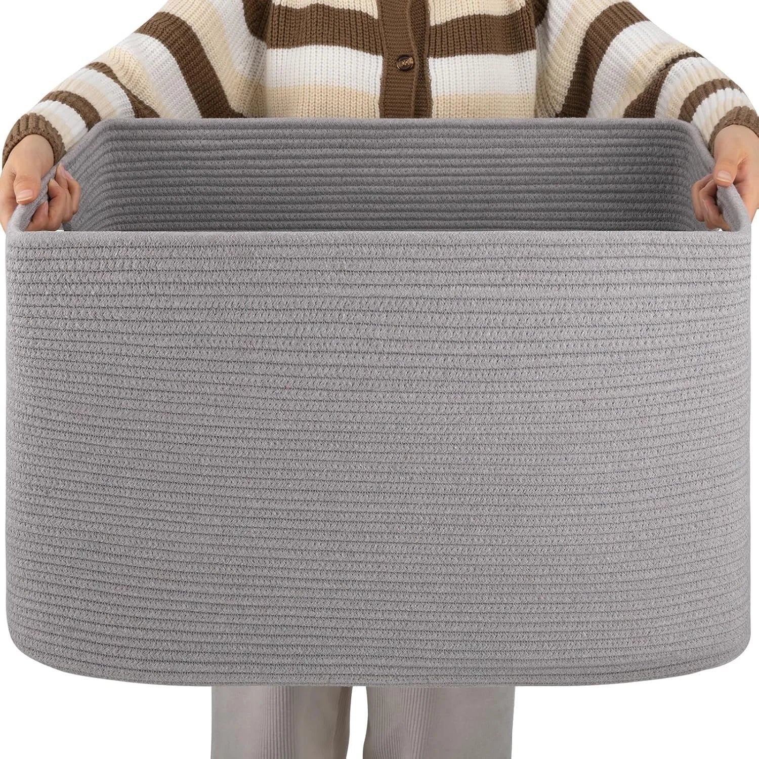 Special Large Blanket Basket, Storage Baskets with Handle, Rectangle Woven Cotton Rope Basket, Toy Organizer Bins, 22 x - Image 13
