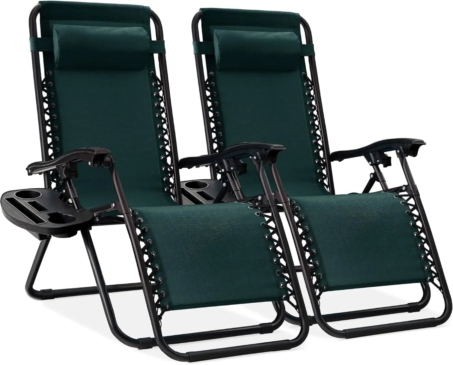 Special Best Choice Products Set of 2 Adjustable Steel Mesh Zero Gravity Lounge Chair Recliners w/Pillows and Cup Holder Trays - Image 13