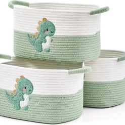 Special Basket, Woven Baskets for Shelves, White/Brown, 3 Pack Boho Cotton Rope Storage Baskets