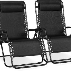 Alternative view of Special Choice Products Set of 2 Adjustable Steel Mesh Zero Gravity Lounge Chair Recliners w/Pillows and Cup Holder Trays