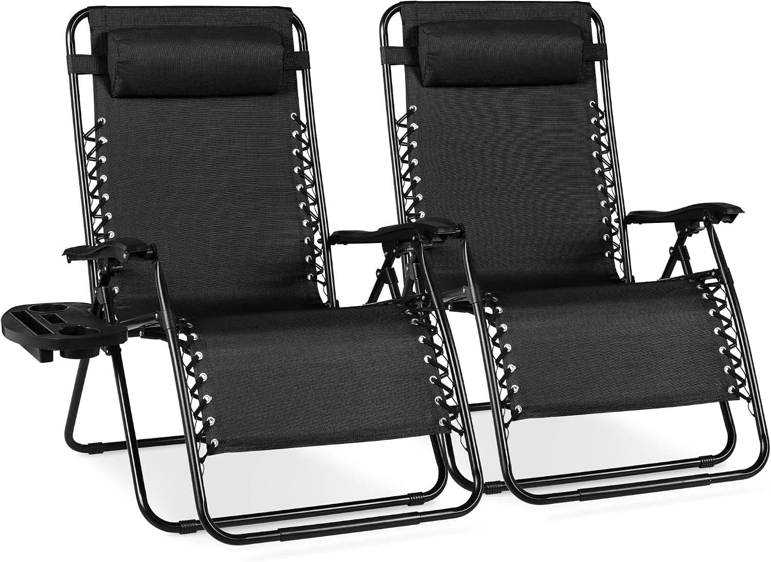 Special Best Choice Products Set of 2 Adjustable Steel Mesh Zero Gravity Lounge Chair Recliners w/Pillows and Cup Holder Trays - Image 10