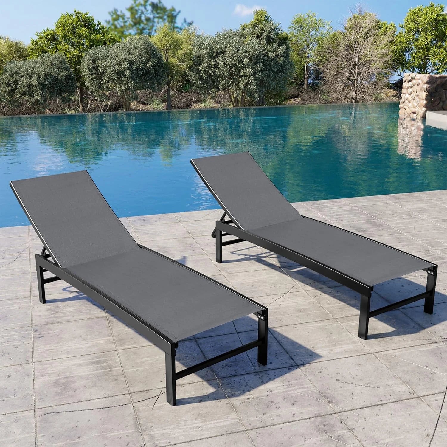 Special Products Lounge Chair Outdoor Set of 2, Metal Pool Chaise Lounge Chairs, Adjustable Five-Position Tanning