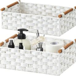 Special Storage Basket, Set of 2 Hand-Woven Paper Rope Wicker Basket for Organizing with Handle Decorative Storage
