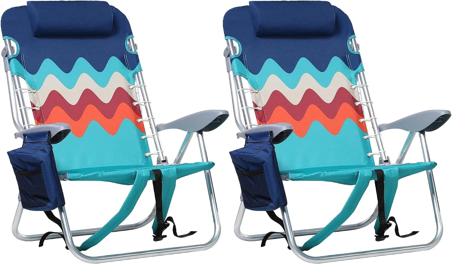 Special PARTY Backpack Beach Chairs 2 Pack Aluminum Lightweight Folding Reclining Beach Chairs, 4 Positions Classic Lay
