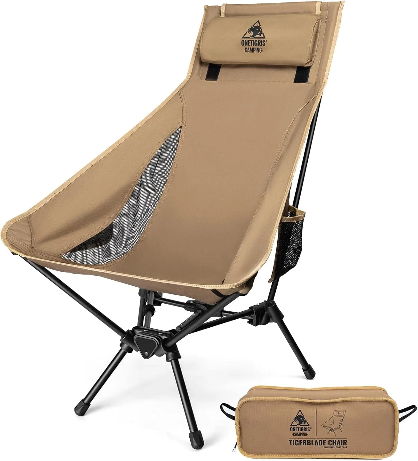 Special ONETIGRIS Tigerblade High Back Camping Chair with Pillow Design, Comfortable Widened Seat Folding Chair