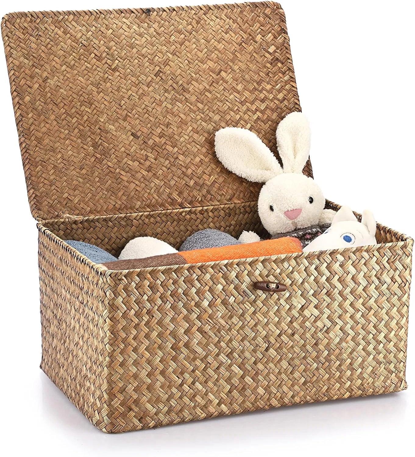 Special Shelf Baskets Bin with Lid Large Handwoven Basket Box, Coffee, Natural Seagrass Storage Baskets