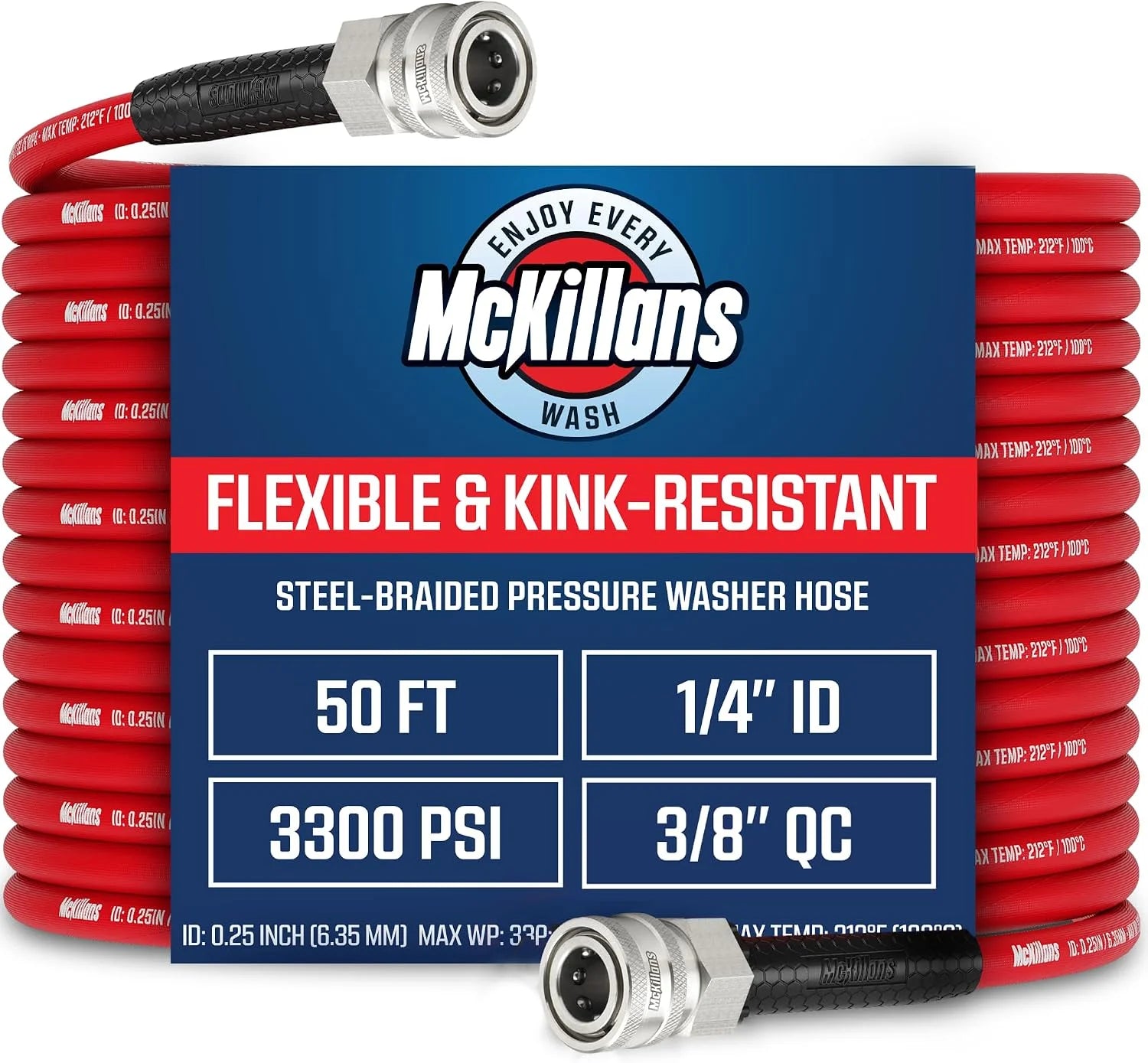 Special QC Installed Pressure Washer Hose 50 ft, Flexible & Kink-resistant, Steel-Braided & Durable- 3/8 QC - Image 4