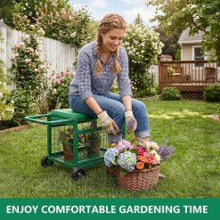 Special Garden Seat with Wheels, Rolling Garden Stool Heavy Duty Gardening Cart with Seat and 20 Quart Storage Space for Patio