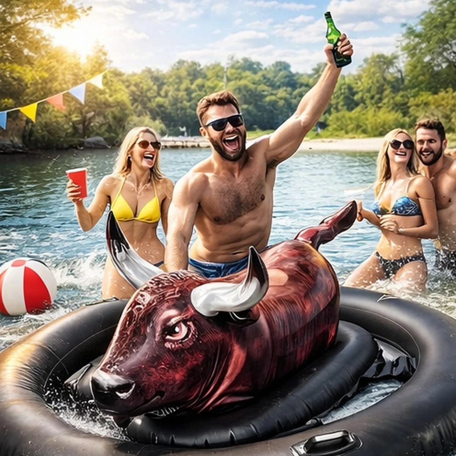 Special Realistic Bullfighter Mount Children Water Inflatable Toys Adult Thick Floating Row Inflatable Bull Water Toys - Image 2