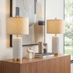 Alternative view of Special PoKat Small Bedside Table Lamps Set of 2 for Bedroom Living Room, 21.5" Modern Ceramic Nightstand Lamps with Gold Base
