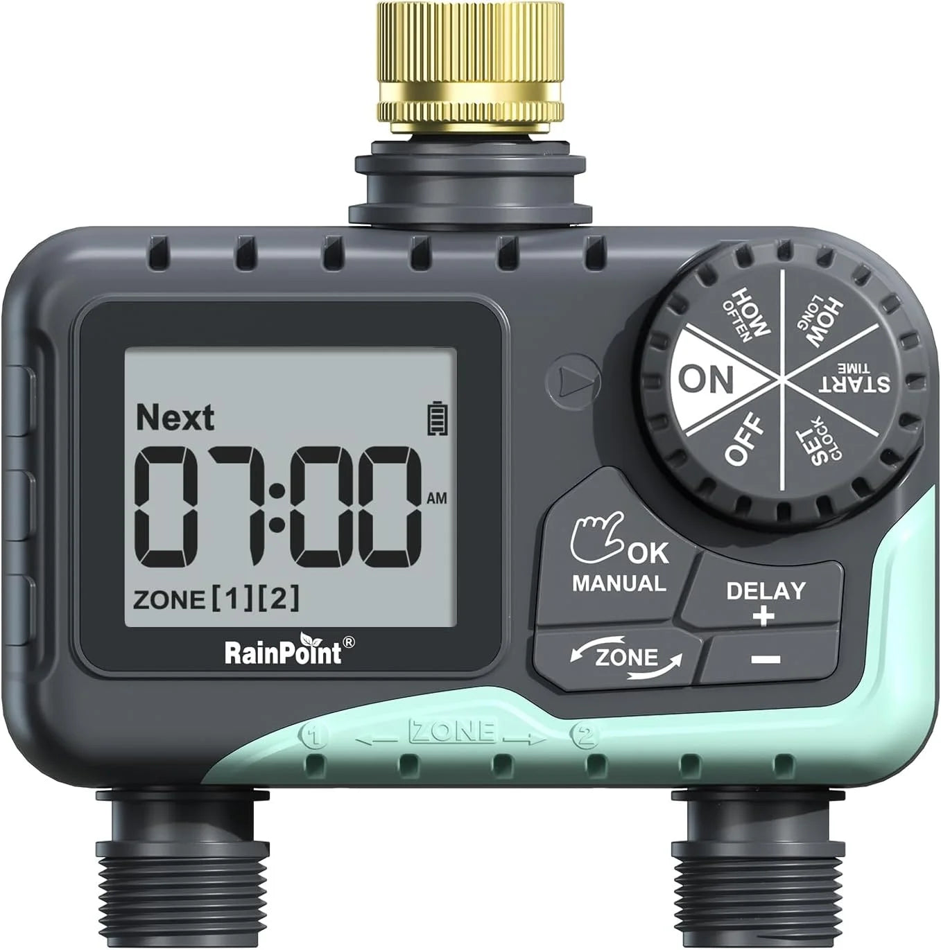 Special 2 Zone Sprinkler Timer with Brass Inlet and Outlet, Water Timer for Garden Hose with Rain Delay/Manual - Image 2