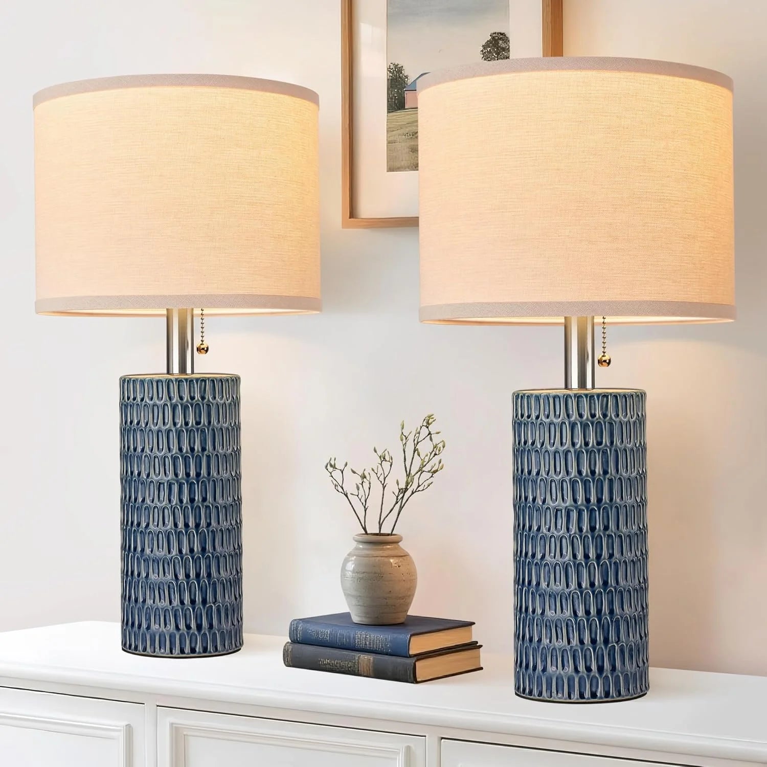 Special Reaketon 20.5 Modern Ceramic Table Lamps for Bedroom Set of 2, Farmhouse Table Lamp for Living Room Office Dorm - Image 8
