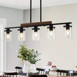 Special Kitchen Lighting, Black Modern Rustic Wood Ceiling Pendant Light Fixtures