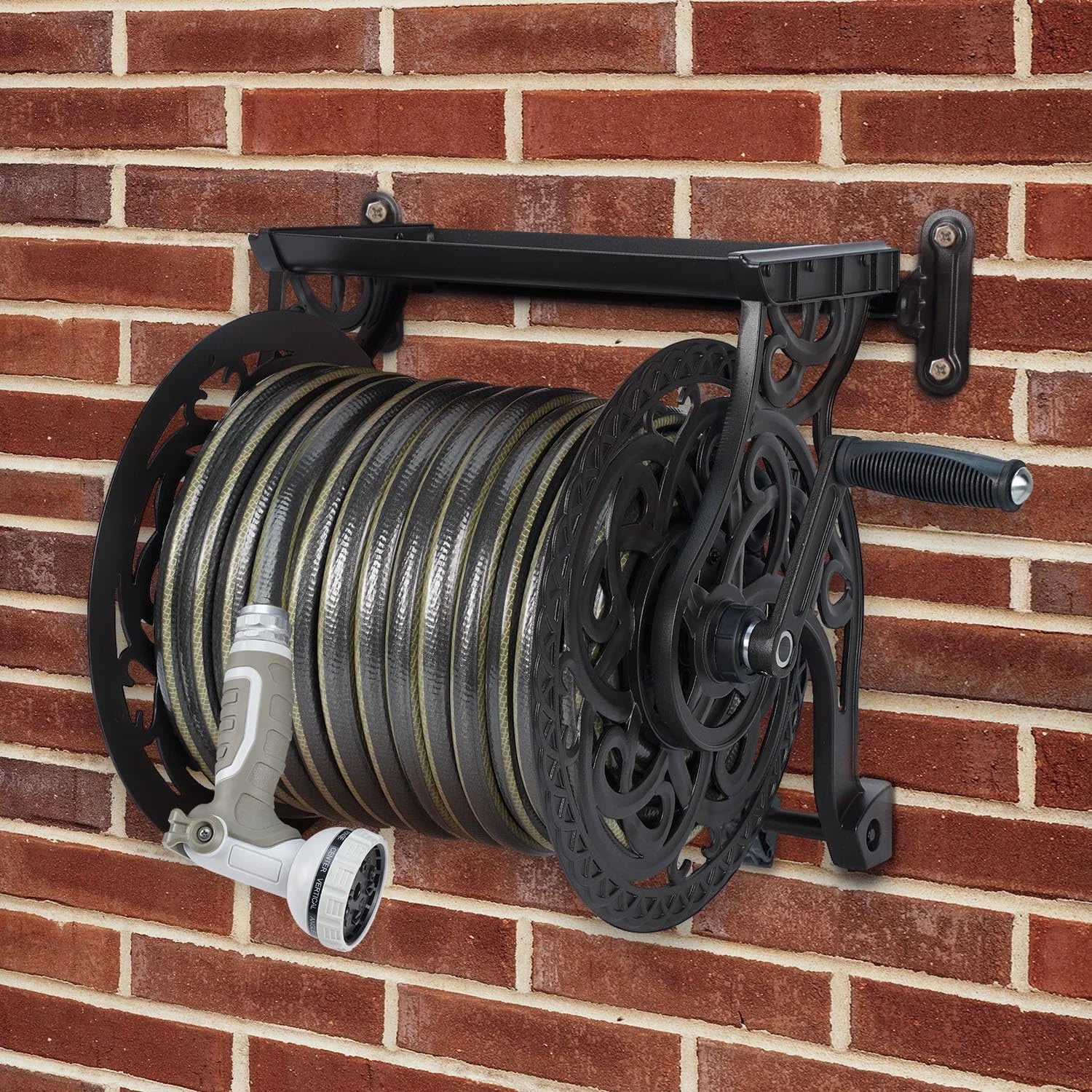 Special Wall Mount Garden Hose Reel for Outside, Holds 125 ft x 5/8" Hose Storage, Decorative Heavy Duty Water Hose - Image 4