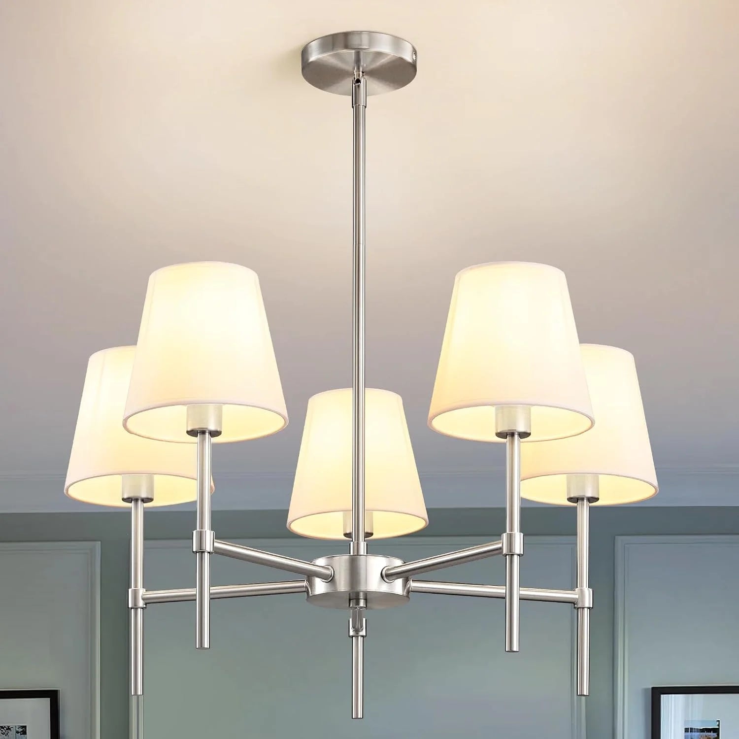 Special Dining Room Chandeliers Light, 5-Light Gold Modern Chandeliers Light Fixtures with White Fabric Shade - Image 3