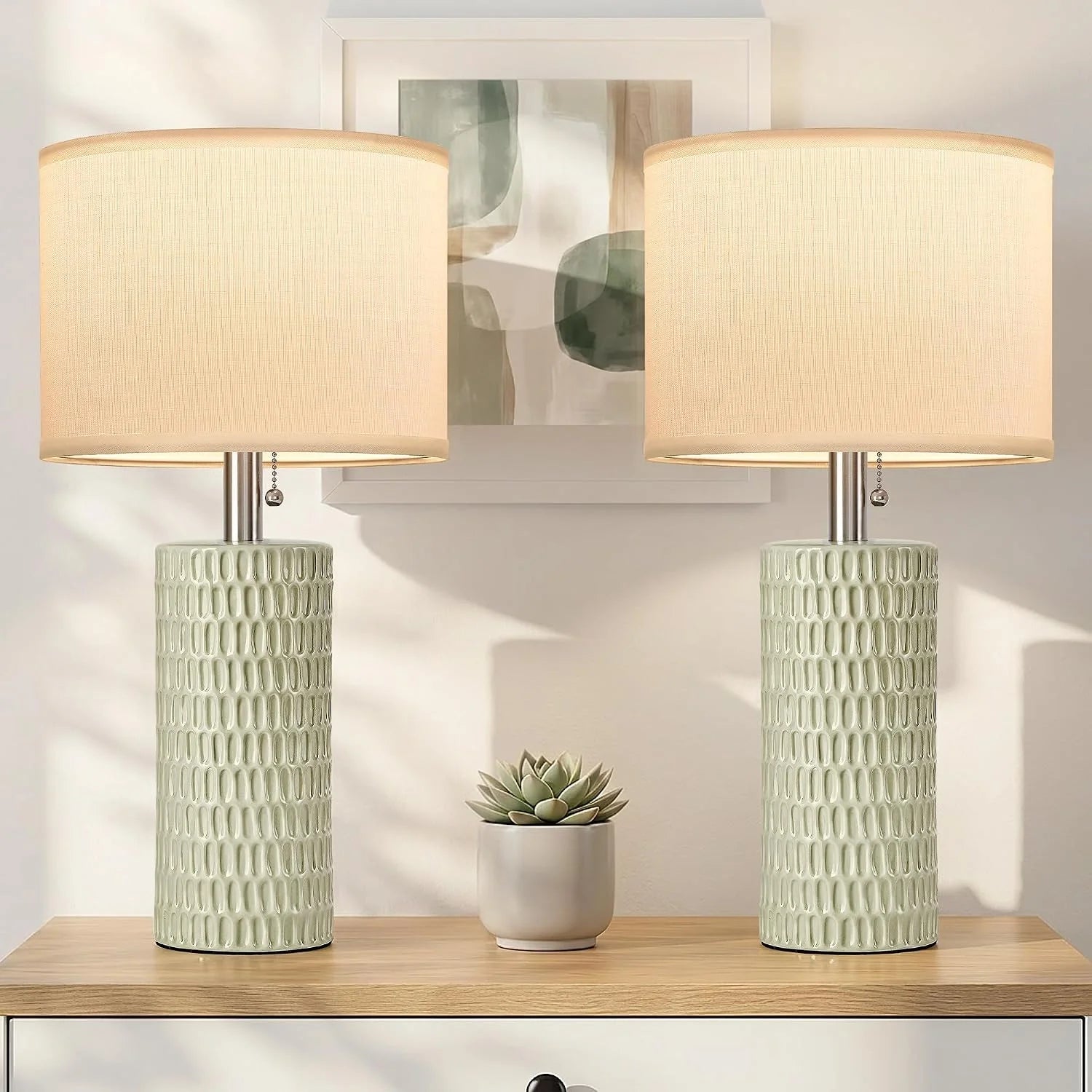 Special Reaketon 20.5 Modern Ceramic Table Lamps for Bedroom Set of 2, Farmhouse Table Lamp for Living Room Office Dorm - Image 7