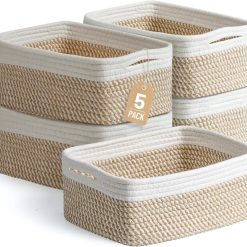 Special Small Woven Storage Baskets for Shelves, Gift Baskets Empty, 11.8×7.9×4.7, Decorative Cotton Rope Baskets