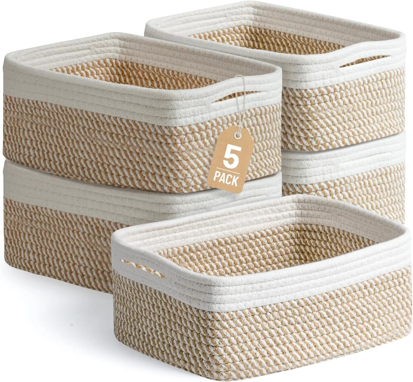 Special 5 Pack Small Woven Storage Baskets for Shelves, Gift Baskets Empty, 11.8×7.9×4.7, Decorative Cotton Rope Baskets