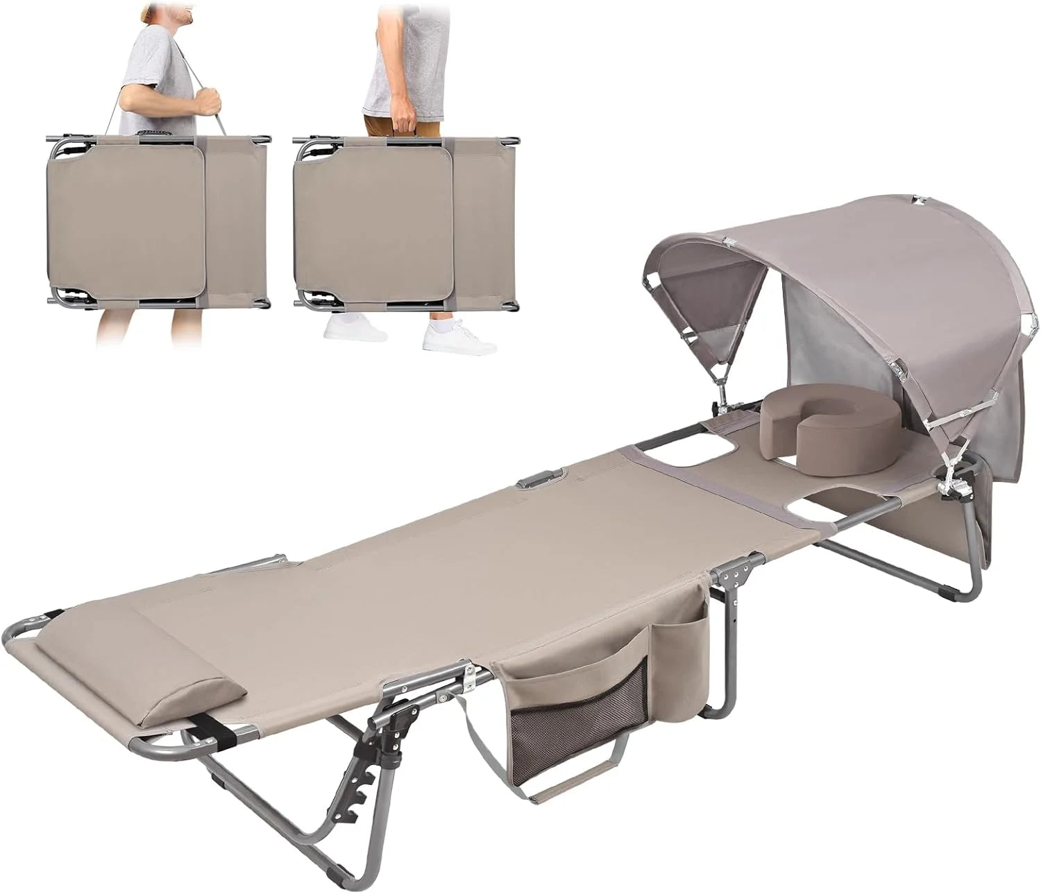 Special Tanning Chair with Sun Canopy Face Hole Softer Padded Adjustable Washable, Heavy Duty Layout Folding Lounge Chair - Image 6