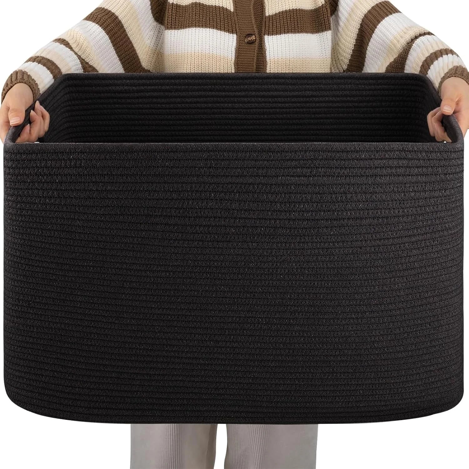 Special Large Blanket Basket, Storage Baskets with Handle, Rectangle Woven Cotton Rope Basket, Toy Organizer Bins, 22 x - Image 9