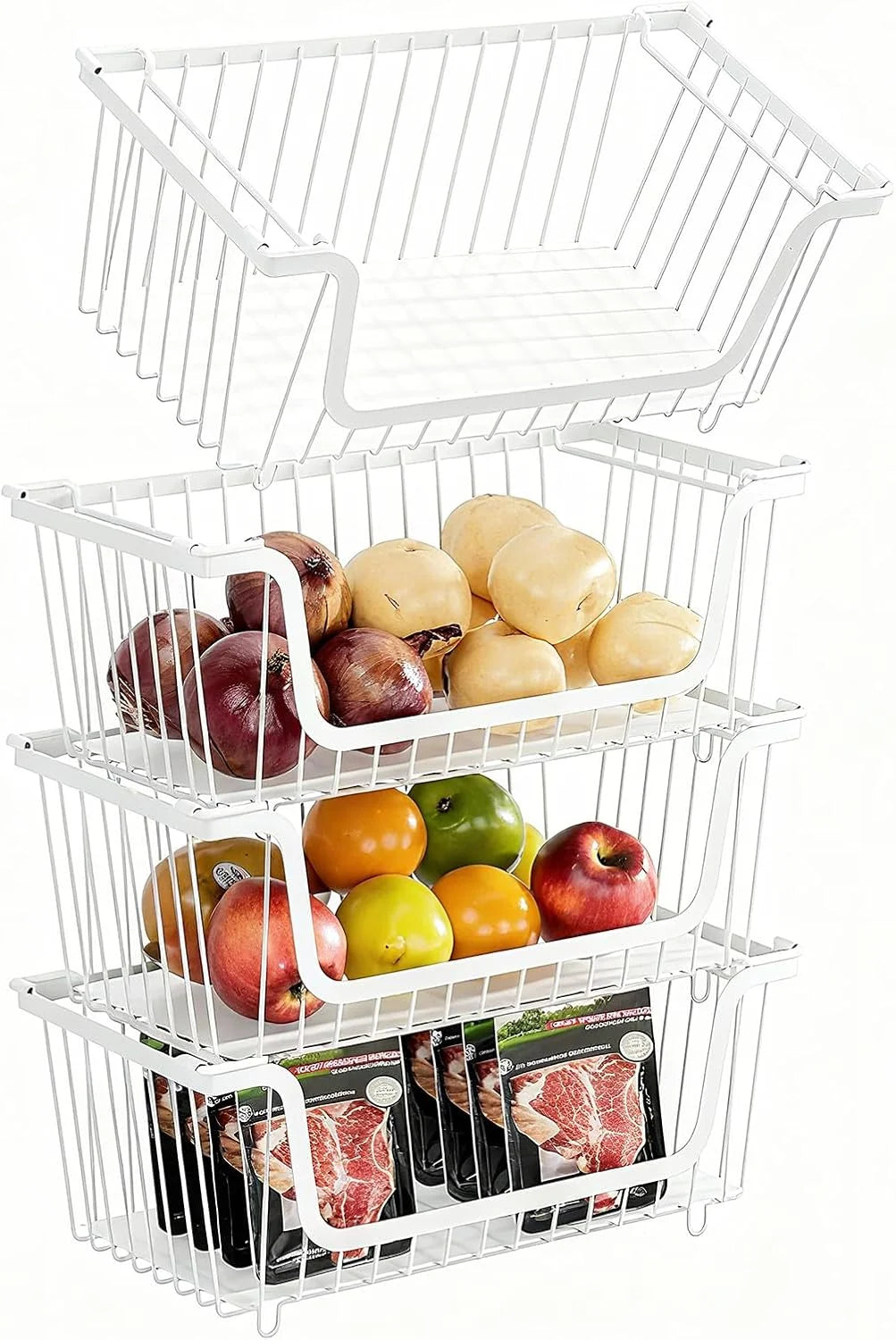 Special Stackable Wire Baskets Pantry Organizers and Storage Bins, Black, Breathable Metal Design with Rotating - Image 3