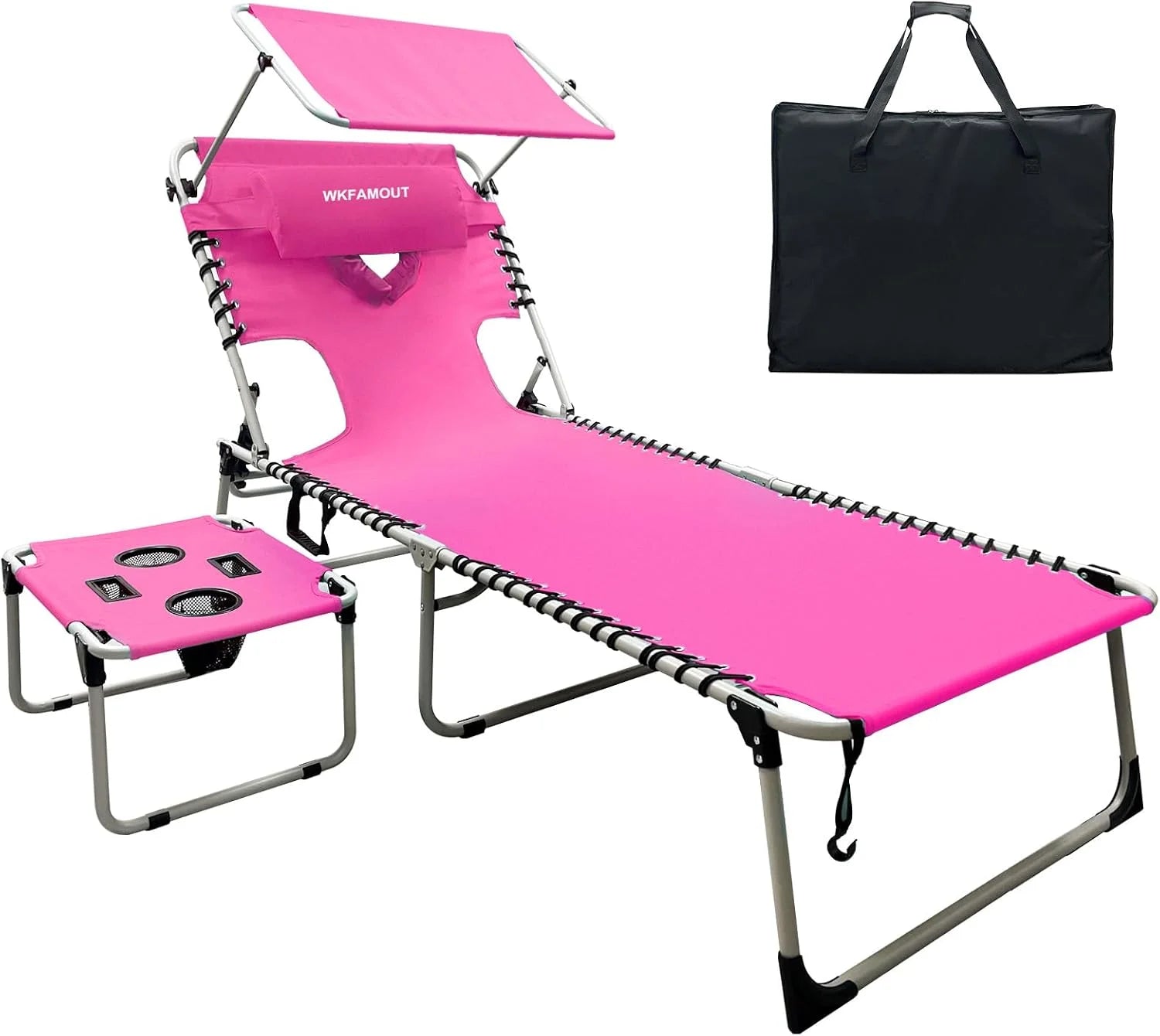 Special Outdoor Tanning Chair with Sun Canopy Shade & Face Hole, Folding Lounge Chair with Beach Table and Carry Bag