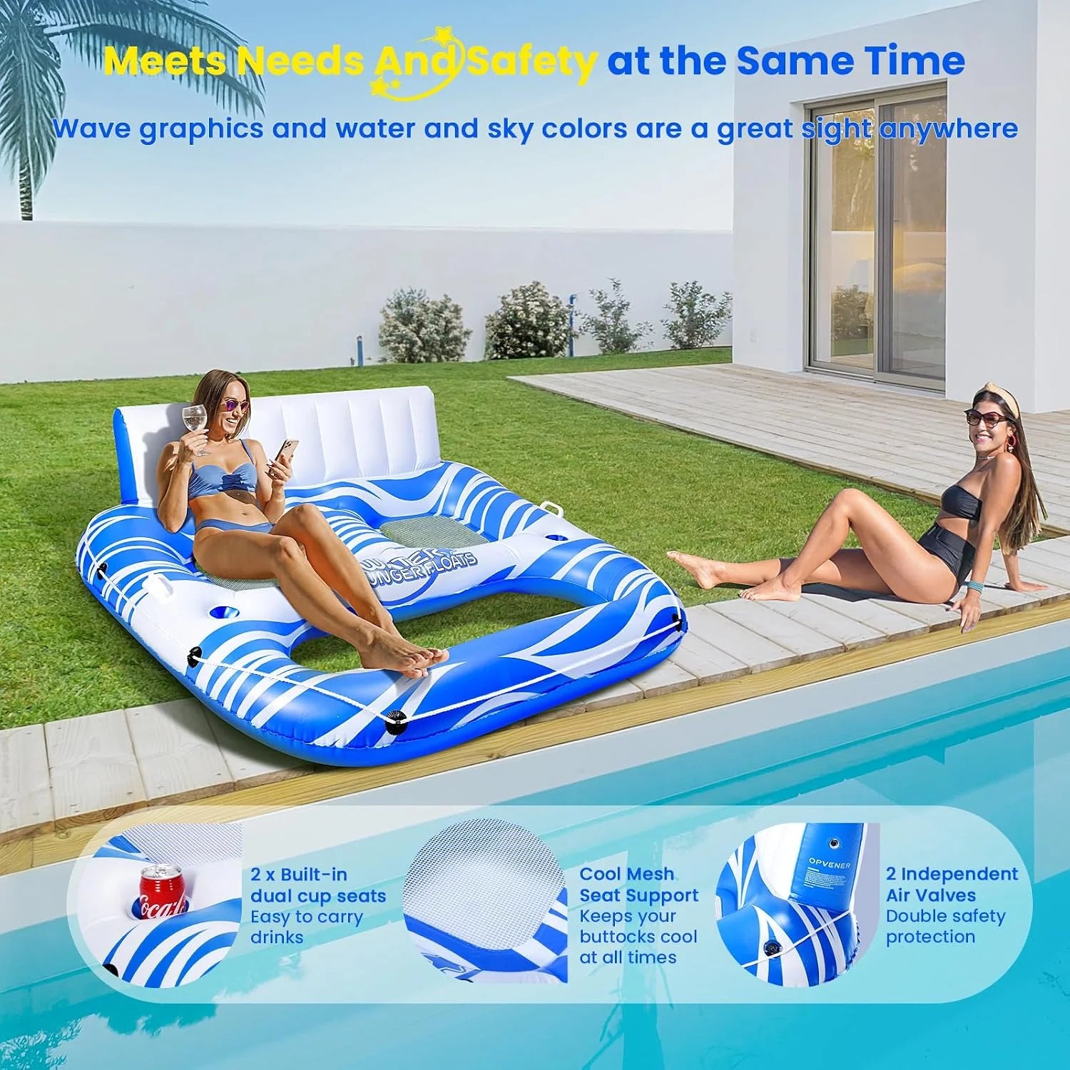 Special Inflatable Pool Floats Adults, Large Pool Lounger Chair Floaties with Cup Holders Backrest Footrest - Image 4