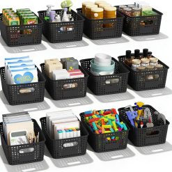 Special Plastic Storage Basket for Organizing 12 Pack Small Storage Bins Container for Shelves, White Shelf Baskets