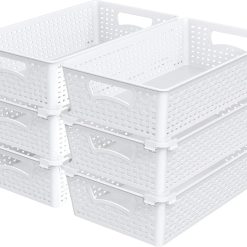 Special Plastic Woven Basket Organizer, 6 Pack, White, 14.5 D x 8.5 W x 3.5 H