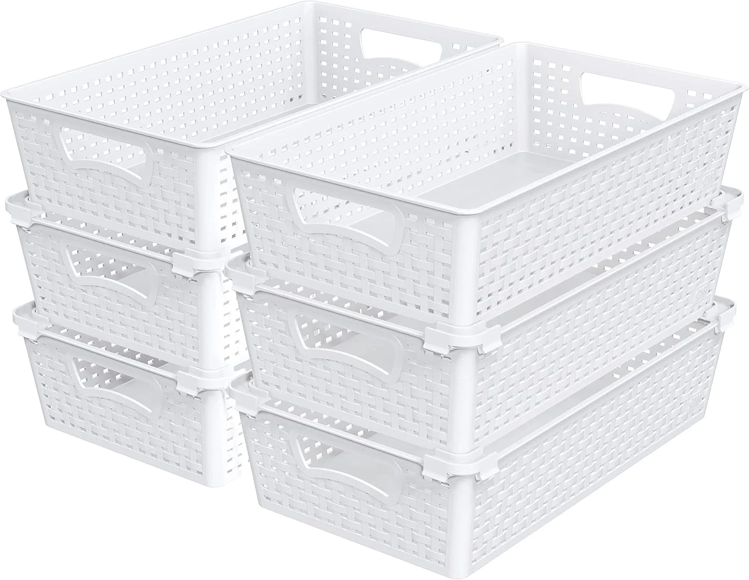 Special Plastic Woven Basket Organizer, 6 Pack, White, 14.5 D x 8.5 W x 3.5 H